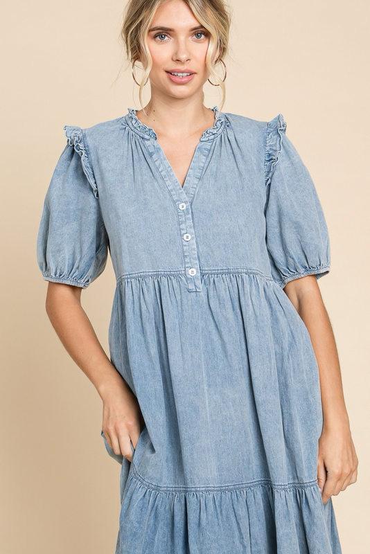 Denim tiered midi dress (Preorder)