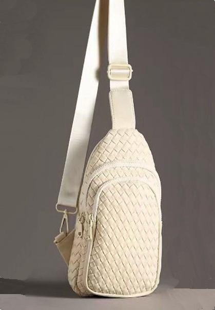 Ivory braided weave vegan crossbody bag