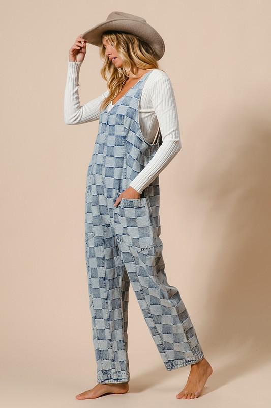 Checkered relaxed overall