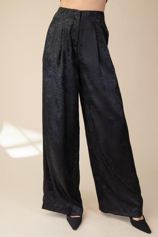 Black wide leg front pleats pants