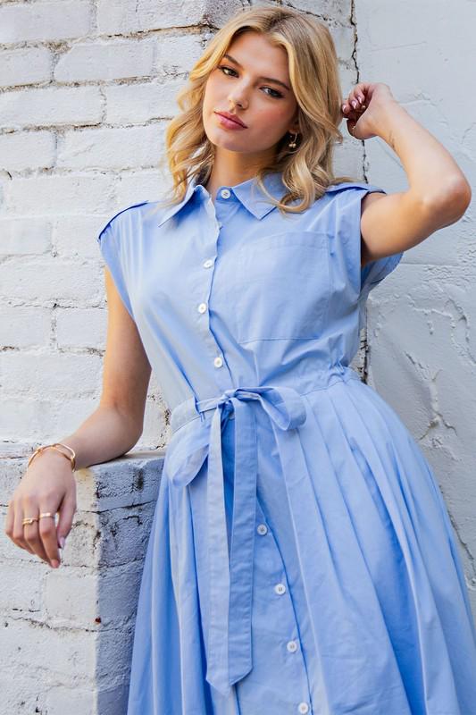 Blue midi shirt dress (Preorder)