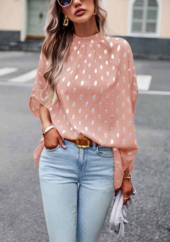 Mock neck 3/4 sleeves peach dots top