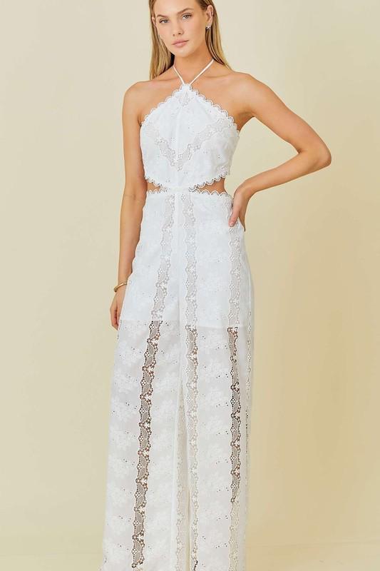 Halter lace white jumpsuit  (Preorder)