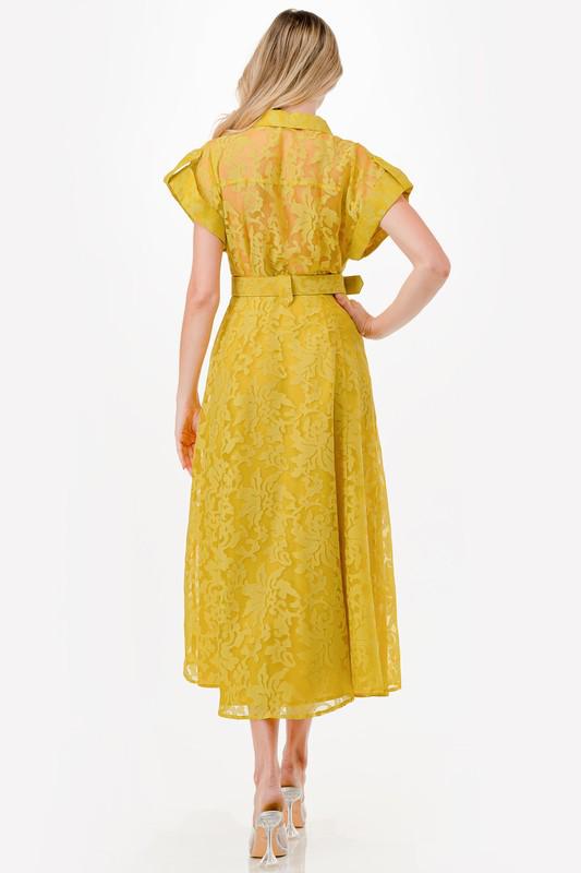 Mustard lace belted dress (Preorder)