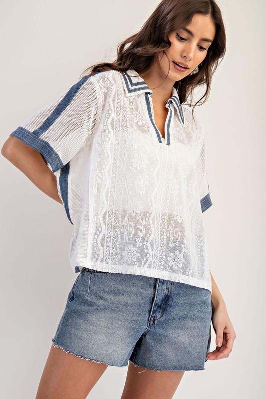 Floral lace v neck top