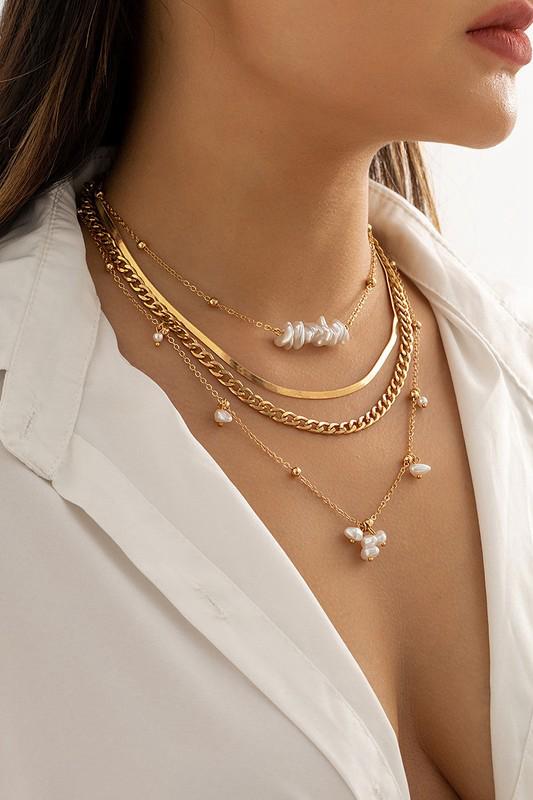 Golden pearl layered necklace