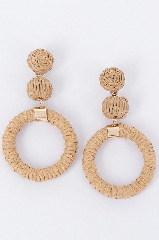 Round faux straw earrings