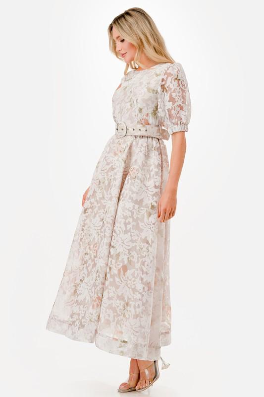 White lace belted maxi dress