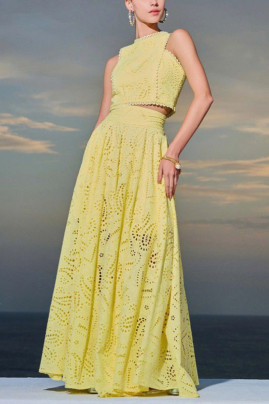 Yellow lace crop top & maxi skirt set