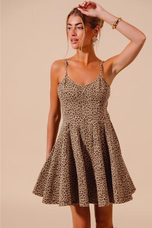 Denim leopard strap dress