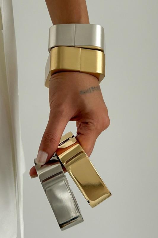 Bold silver geometric  hinged cuff bracelet