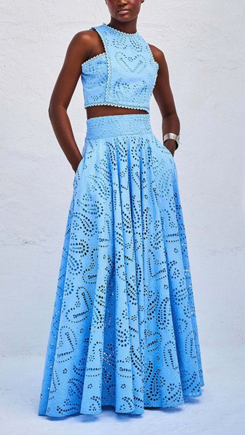 Blue lace crop top & maxi skirt set