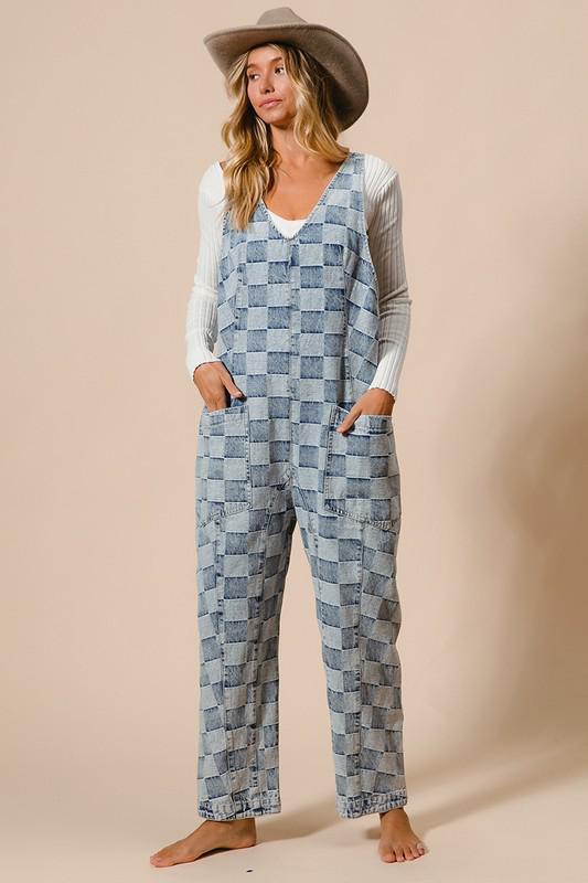 Checkered relaxed overall