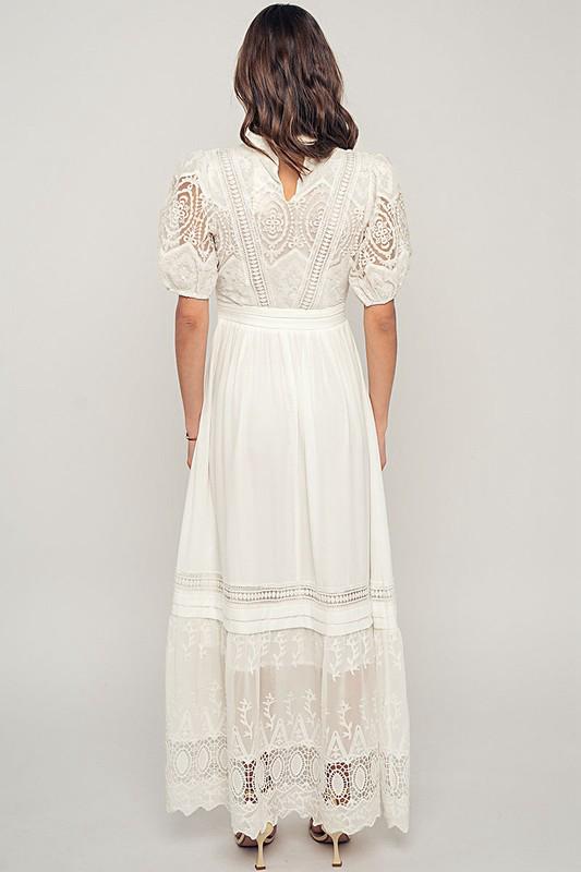 Elegant Lace White Victorian Maxi Dress