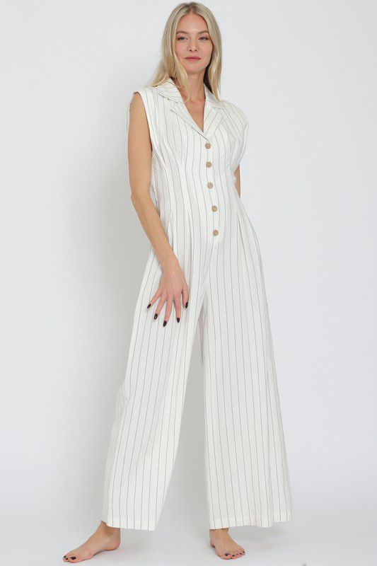 Ivory striped jumpsuit (Preorder)