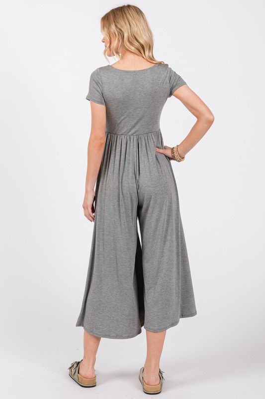 Short sleeve wide leg gray jumpsuit (Preorder)