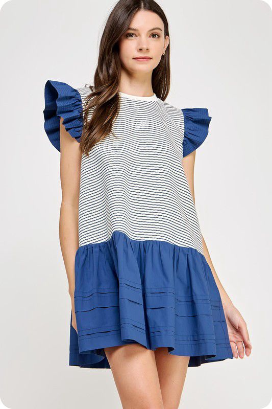 Nautical ruffle babydoll dress