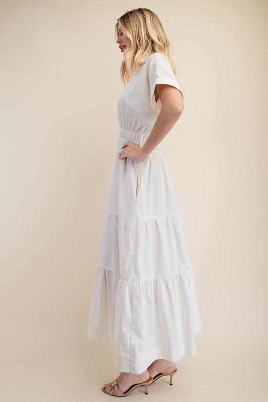 V neck maxi white dress