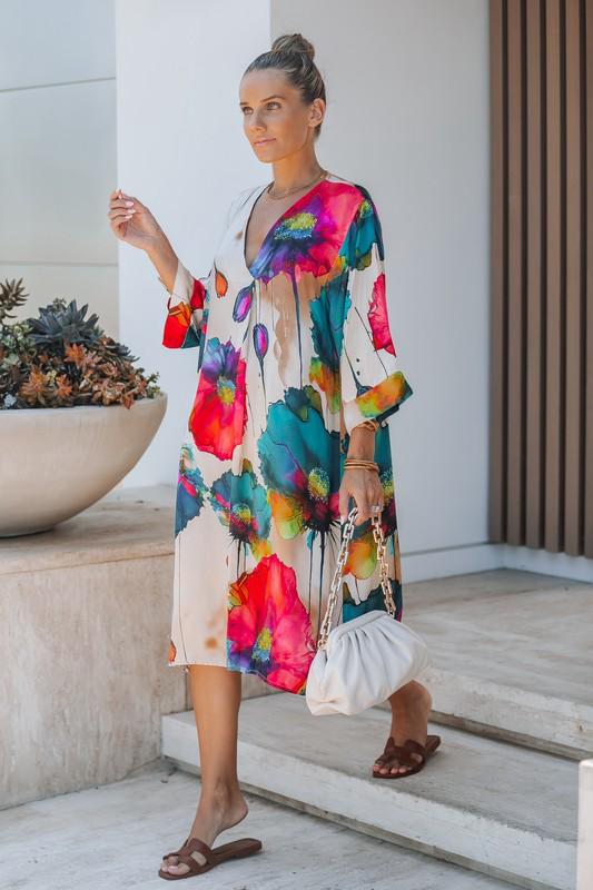 Colorful V neck oversized dress