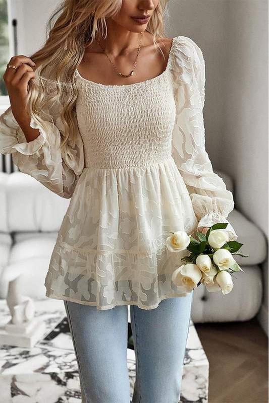 Romantic Smocked ivory Lace Top (Preorder)