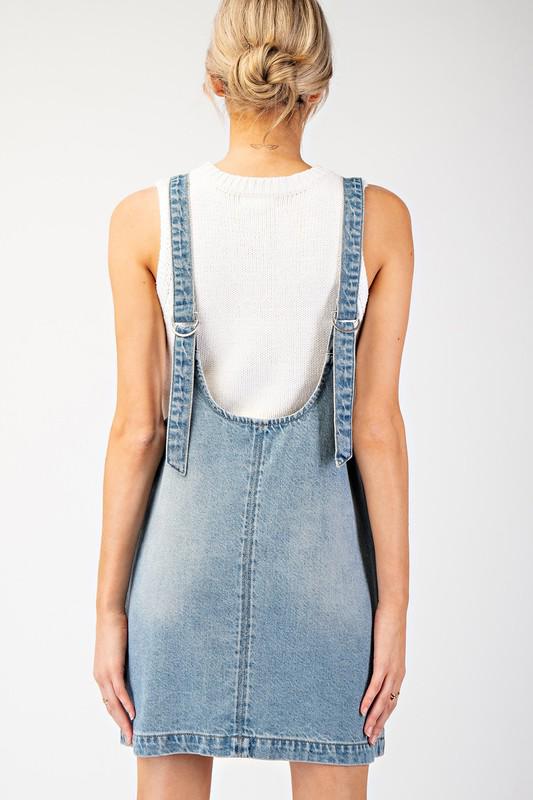 Mini denim overall dress