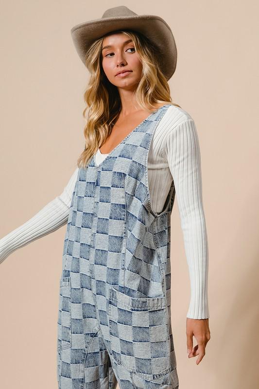 Checkered relaxed overall