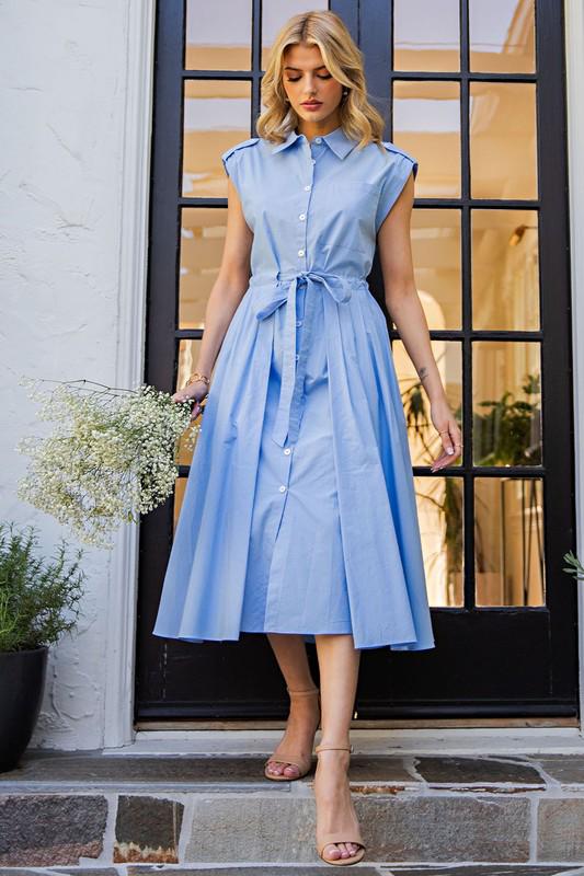 Blue midi shirt dress (Preorder)