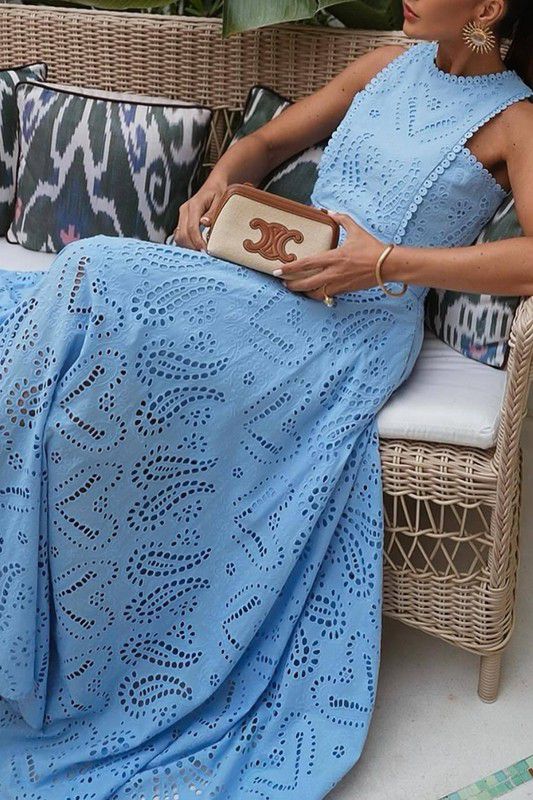 Blue lace crop top & maxi skirt set (Preorder)