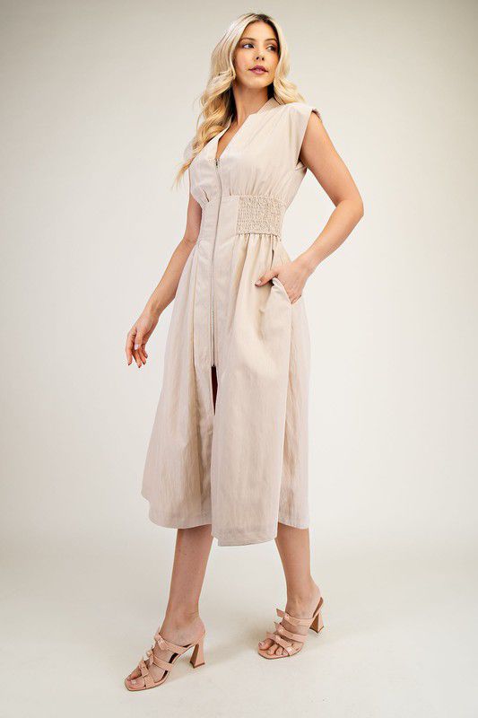 Ivory zip front midi dress (Preorder)