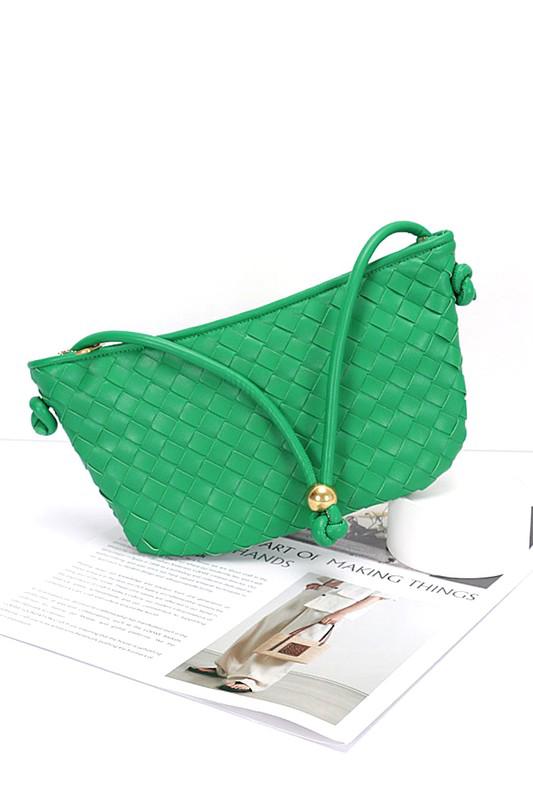 Green Straw textured shoulder bag