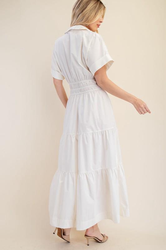 V neck maxi white dress