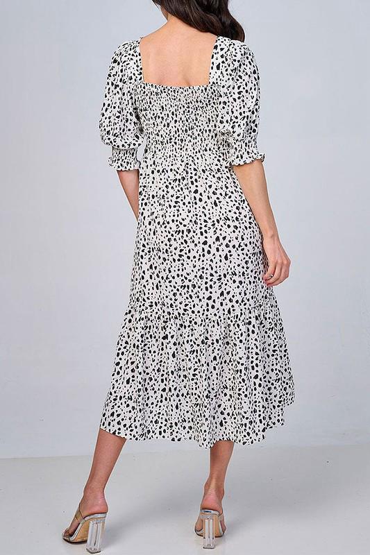 Square neck animal print midi dress