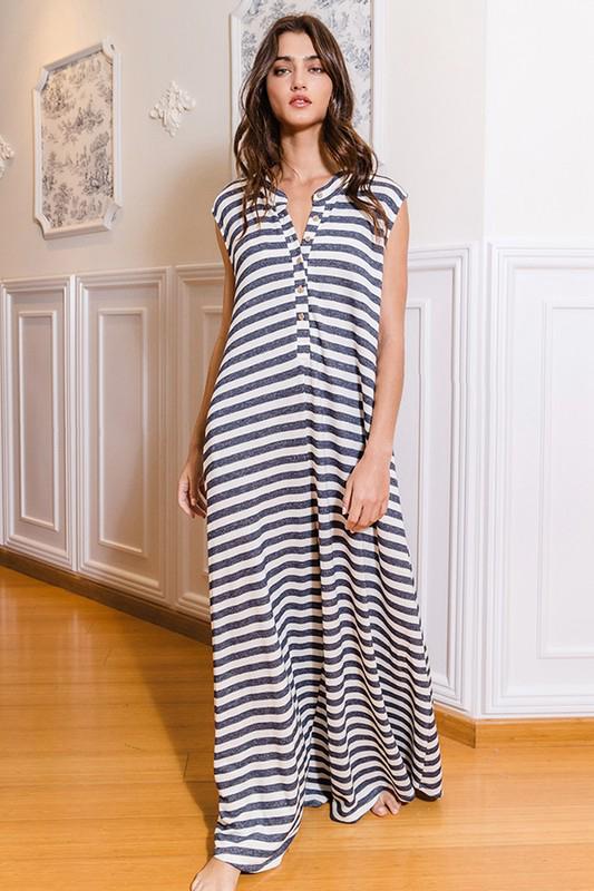 Wide leg loose fit stripe jumpsuit (Preorder)