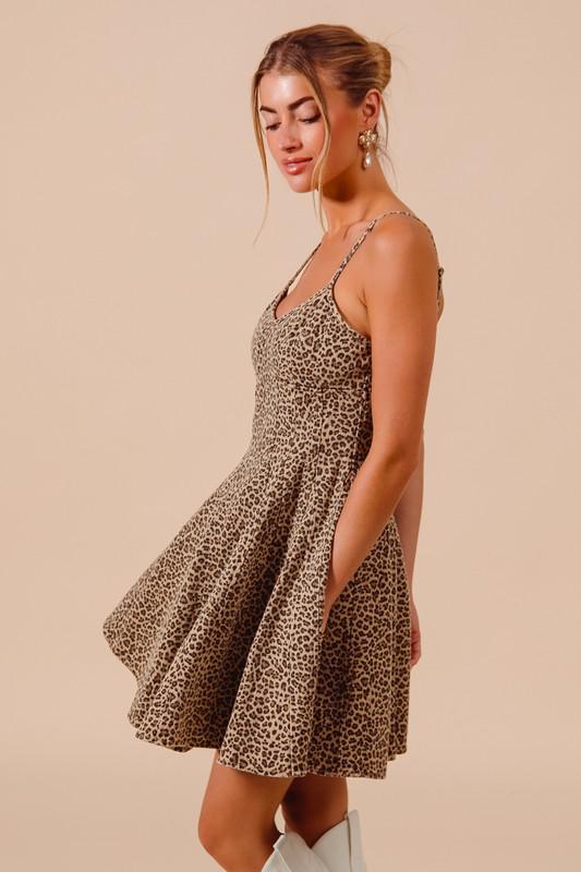 Denim leopard strap dress