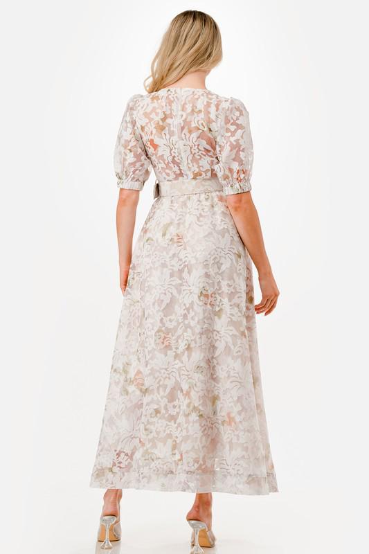 White lace belted maxi dress