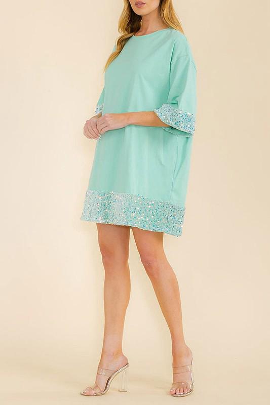 Sequins details tunic short dress