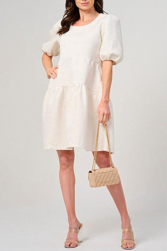 Textured puff sleeve tiered dress