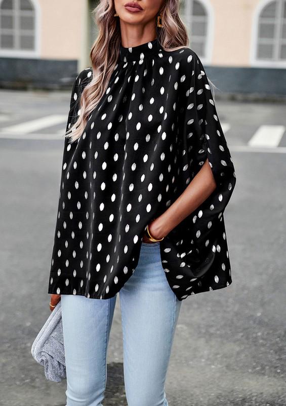 Mock neck 3/4 sleeves black dots top