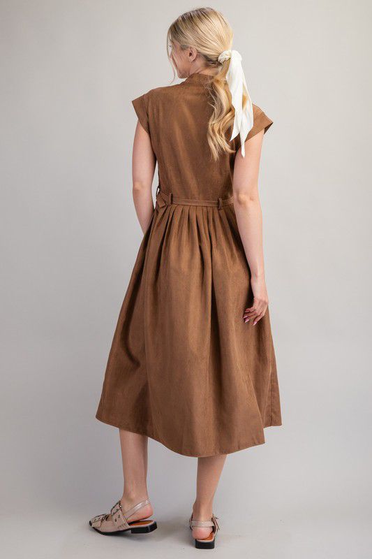 Camel button down midi dress