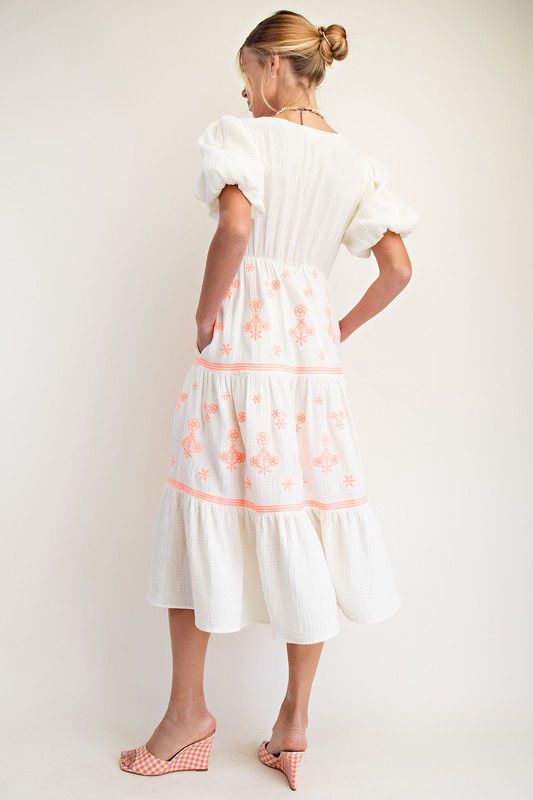 Embroidered maxi tiered dress (Preorder)