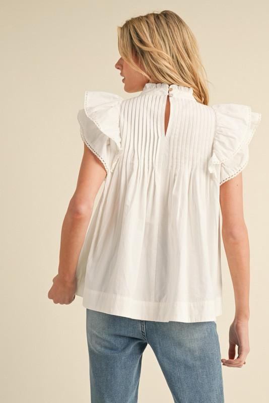 White ruffle pleated blouse (Preorder)