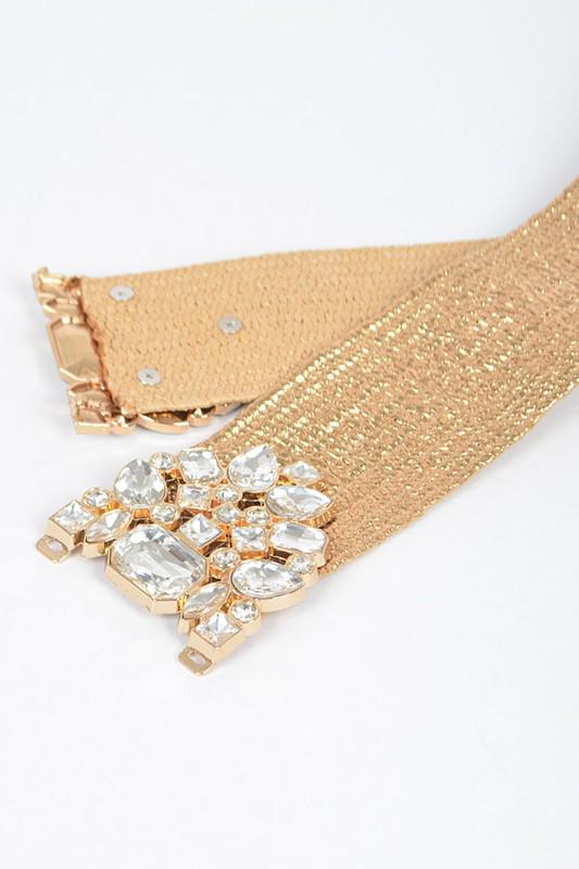 Gold straw rhinestone belt