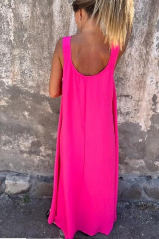 Flower U neck strappy hot pink maxi dress (Preorder)