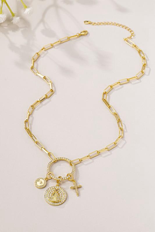 Gold charm medallion necklace