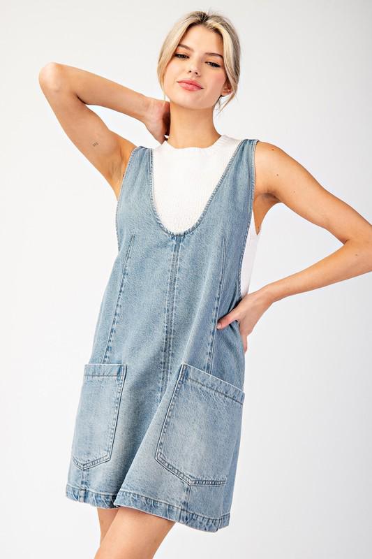 Mini denim overall dress