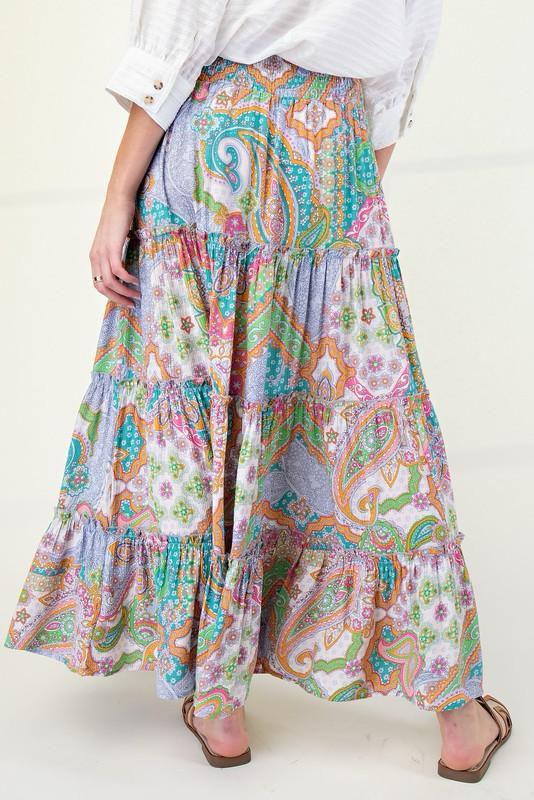 Boho paisley print tiered skirt (Preorder)