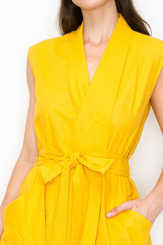 Yellow sleeveless linen maxi dress