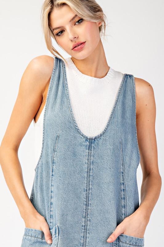 Mini denim overall dress