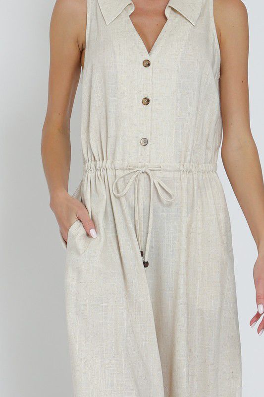 Button down tie front jumpsuit (Preorder)