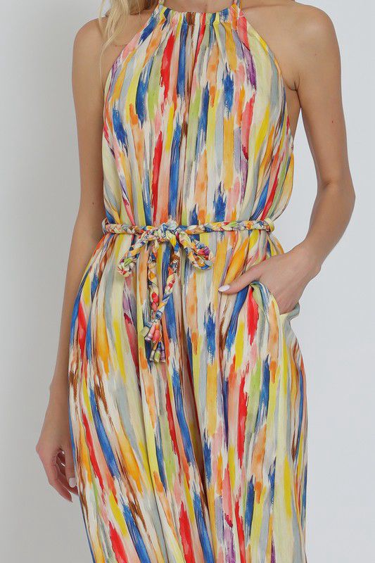 Halter backless multicolor jumpsuit (Preorder)